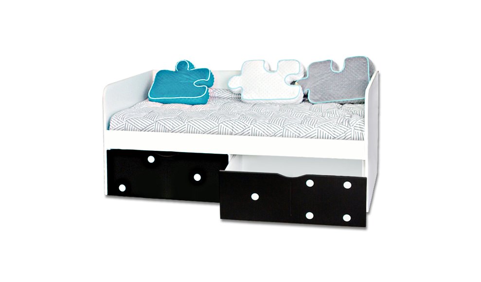 Детский диван-кровать с 2 ящиками "Продленка" МАНДАРИН ПРОДЛЕНКА 178744 Белый;черный Santreyd  - Вид №1