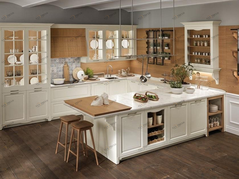 Aster Cucine Оборудованная кухня из лакированного дерева с полуостровом Portrait sun-id-1403248