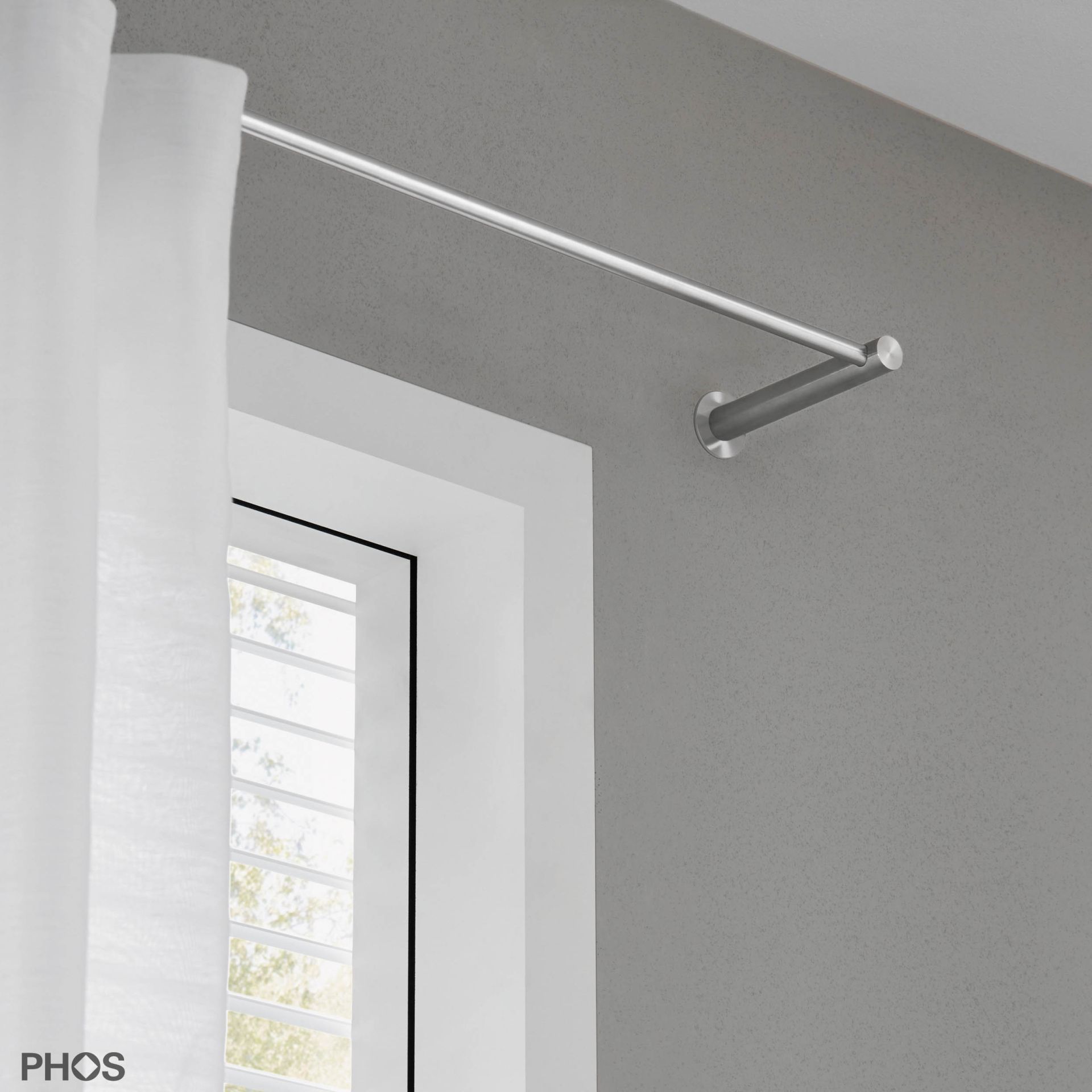 VS20-140E2400 Комплект карнизов: 240 см с 2 концевыми кронштейнами и 1 кронштейном в качестве центральной опоры (большое расстояние от стены) PHOS  - Вид №1