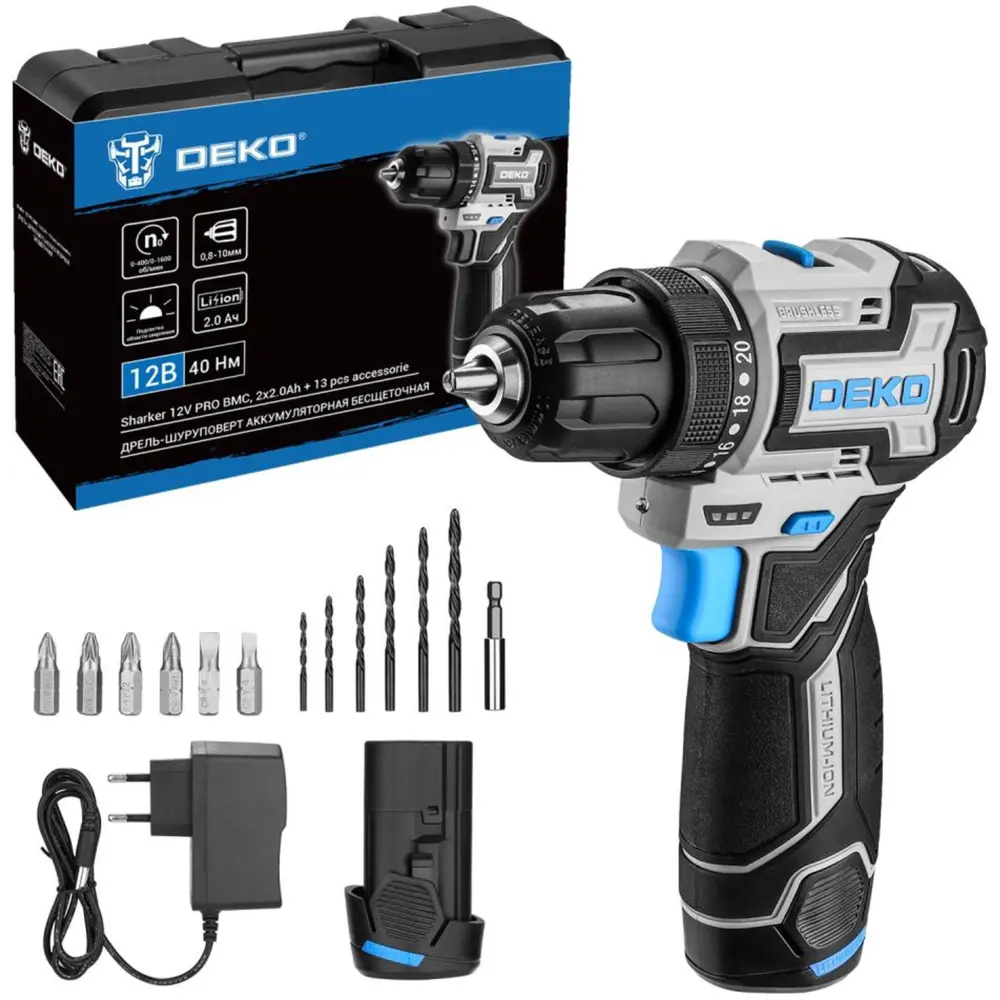 Аккумуляторная дрель-шуруповерт DEKO SHARKER12VPRO с двумя батареями 89366085 STLM-0848092