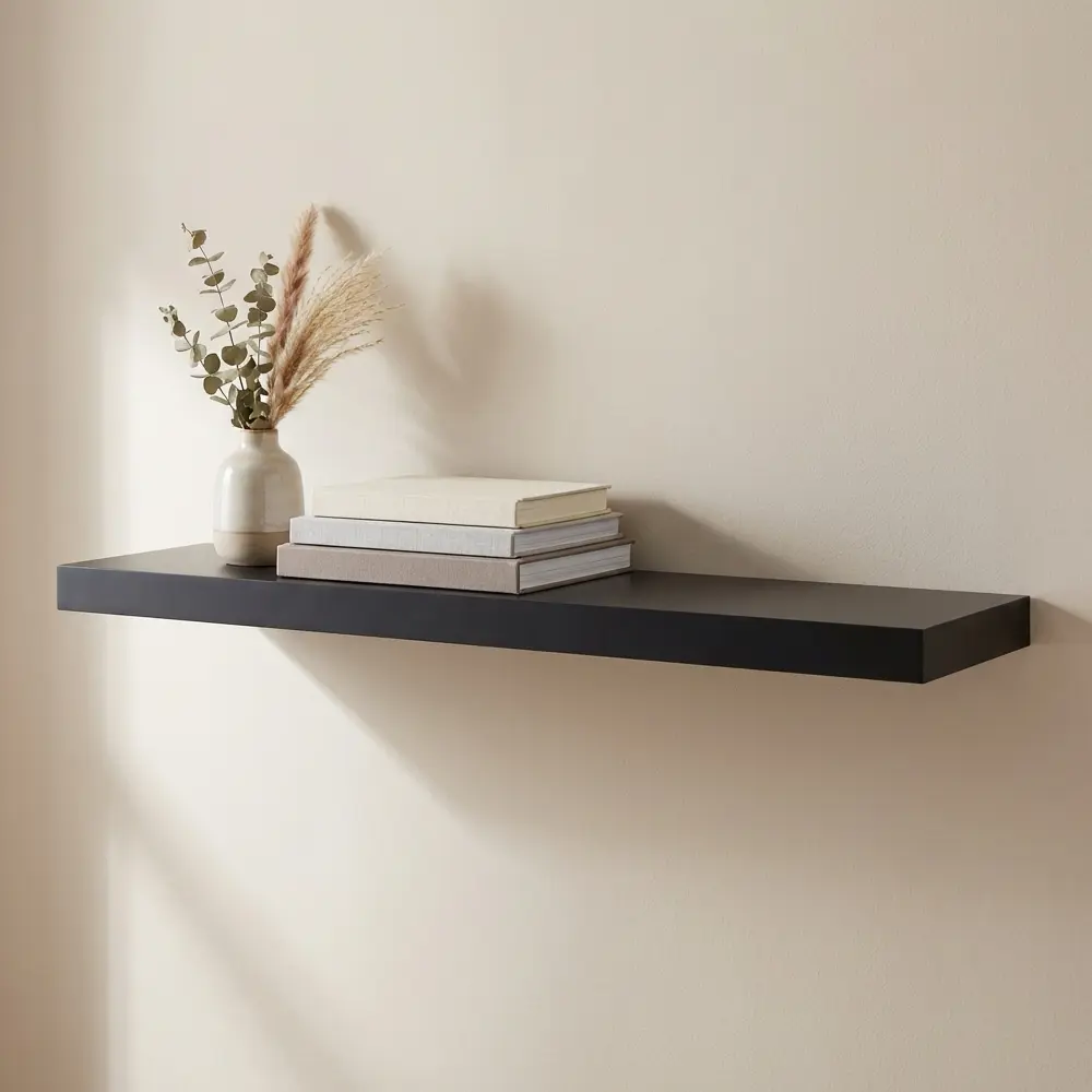 Настенная полка KONSENSA 80x23.5 см со скрытым креплением МДФ цвет черный STLM-2080671