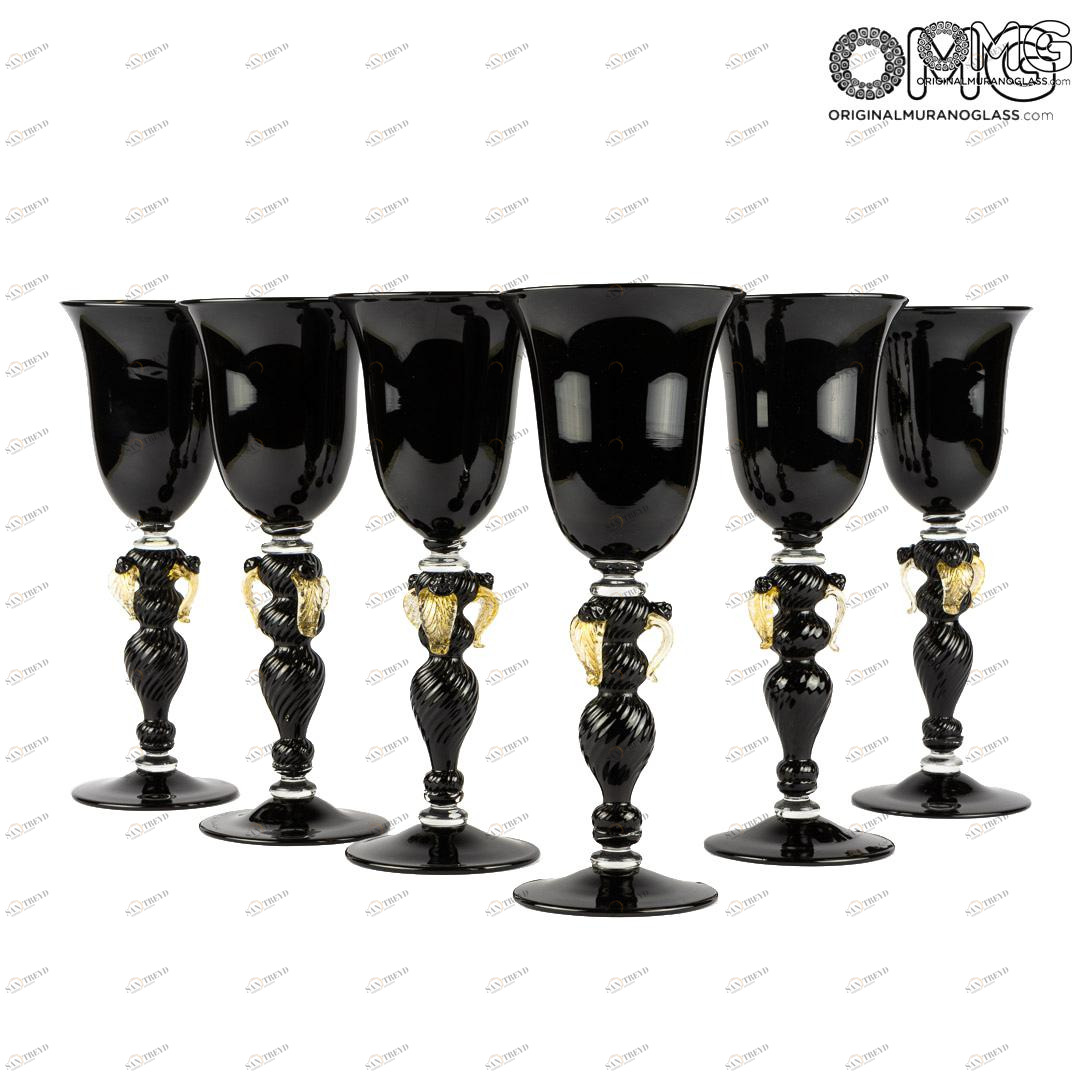 3598 ORIGINALMURANOGLASS Набор из чёрных бокалов-флюте - дутое муранское стекло OMG  см 