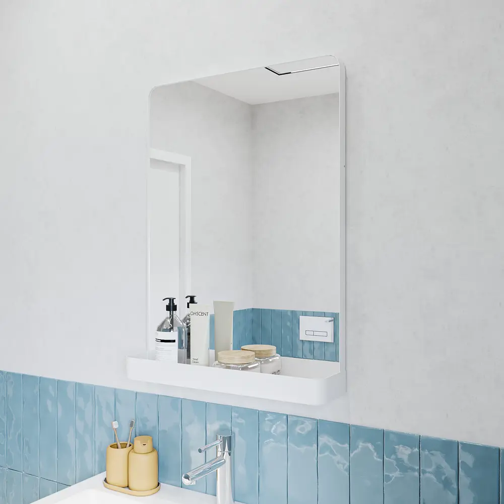 Зеркало для ванной KONSENSA Бруклин с полкой 50x70 см цвет белый STLM-2069104 - Вид №6