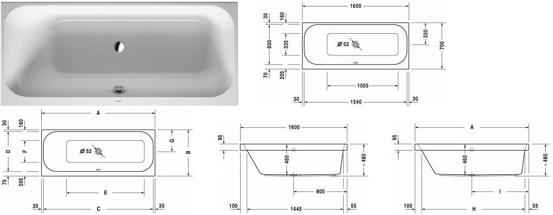 Duravit Прямоугольная встраиваемая акриловая ванна Happy d.2 sun-id-1367106 - Вид №6