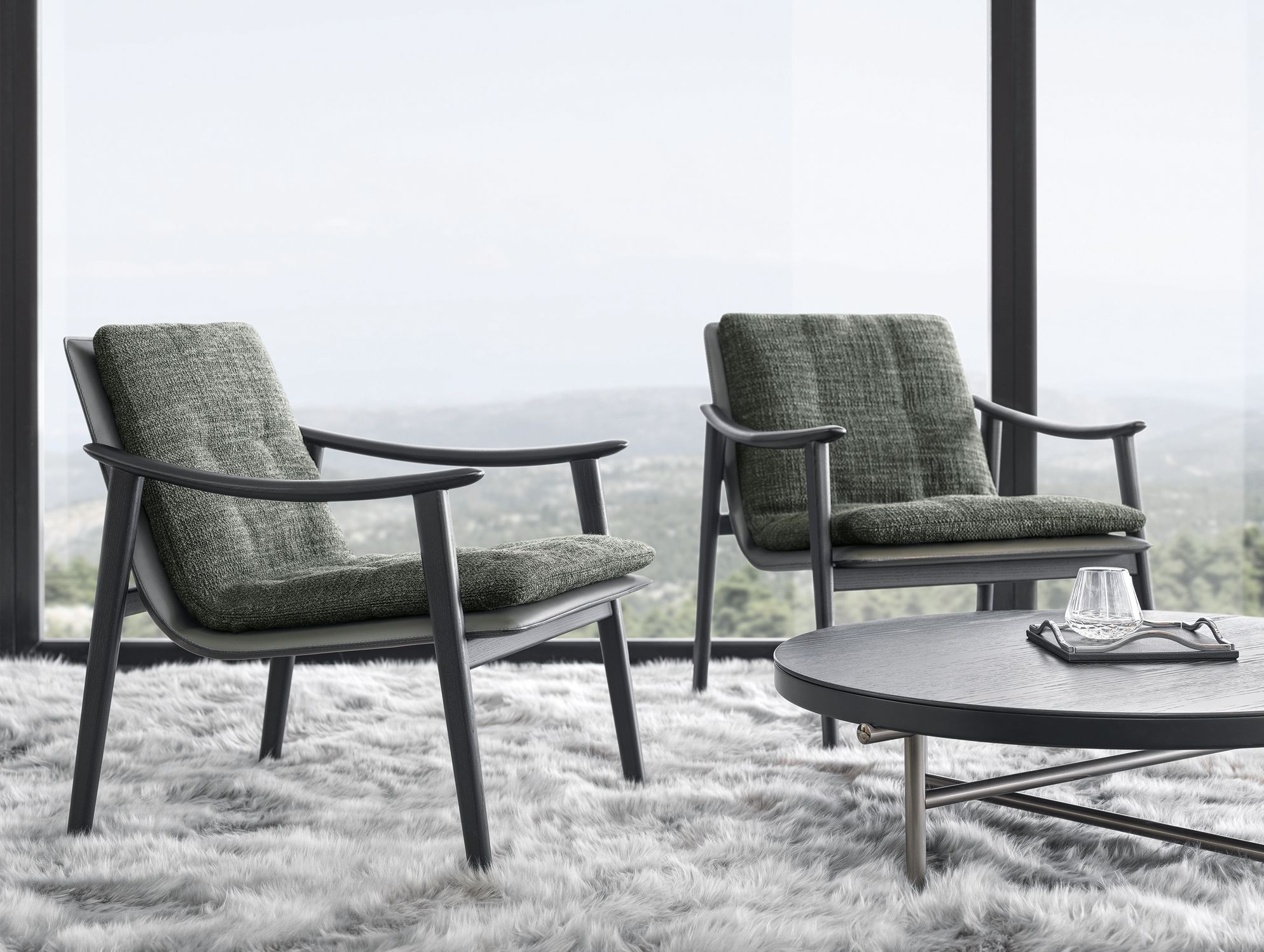 Кожаное кресло со встроенной подушкой из ткани Minotti Fynn ARCH-00059880