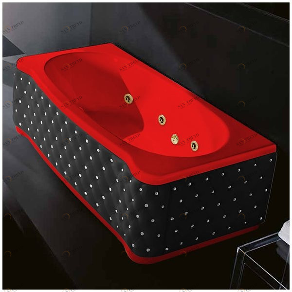 Ванна Gruppo treesse New Classic Young STD-V6747-SX-KCS-KZ красная с золотой фурнитурой и гидромассажем прямоугольная левая чёрная кожа кристаллы сваровски STDV6747SXKCSKZ
