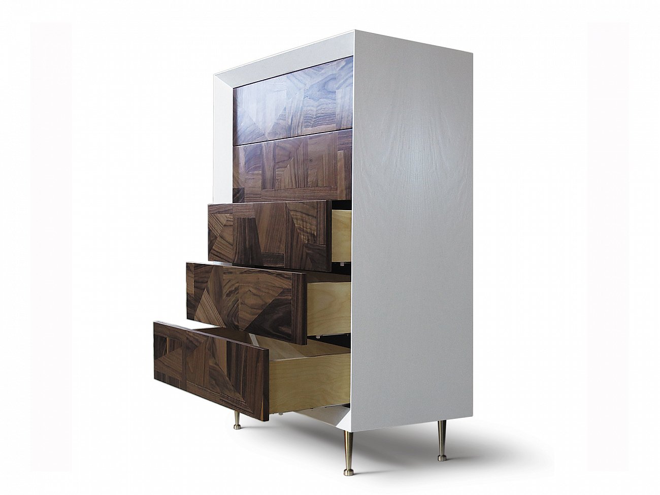 Комод в белом корпусе с 5 ящиками американский орех Puzzle ACWD PUZZLE 00-3981944 Белый;коричневый;орех - Вид №1