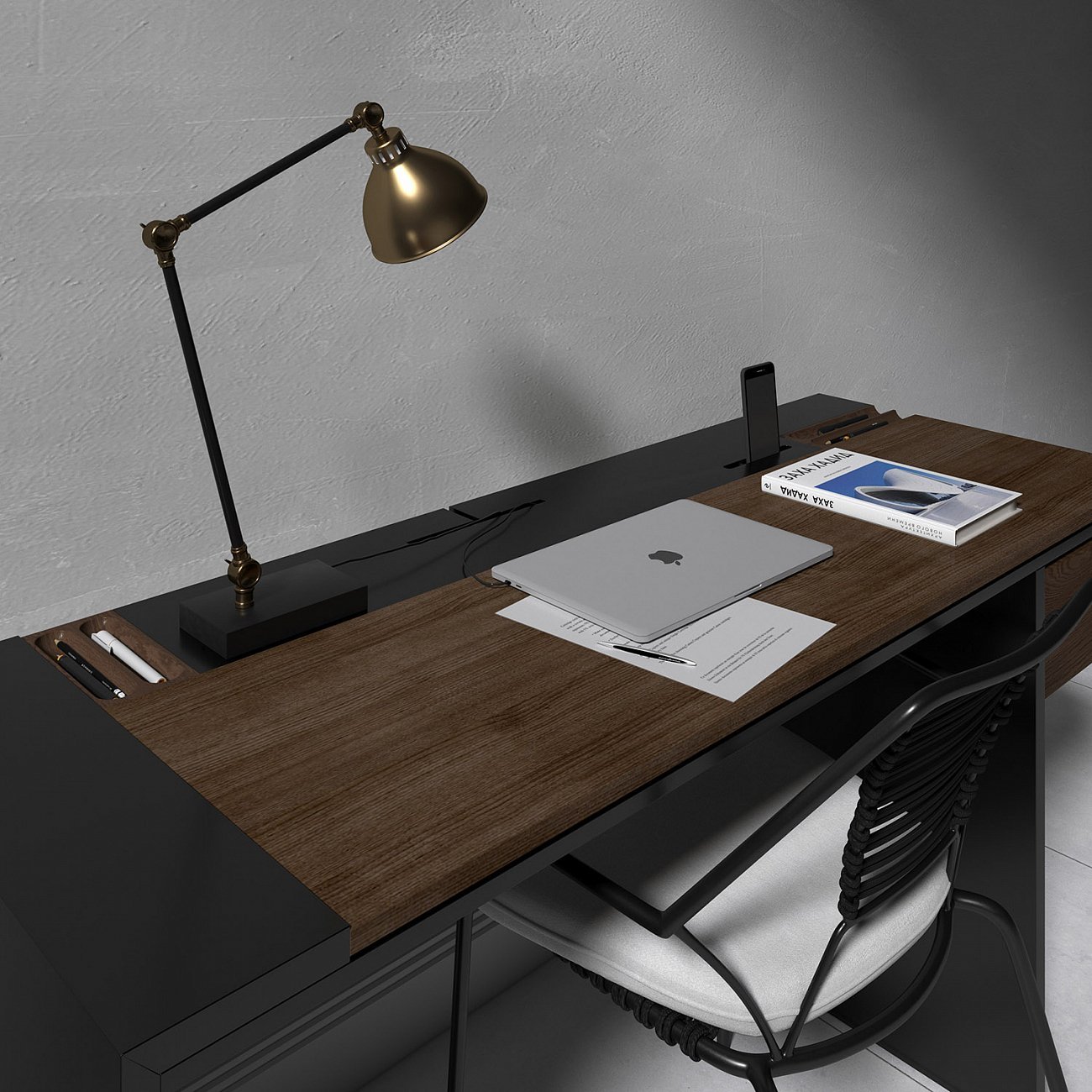 Письменный деревянный стол черный 160 см Mak BRAGIN DESIGN  00-3879381 Коричневый;черный  - Вид №2