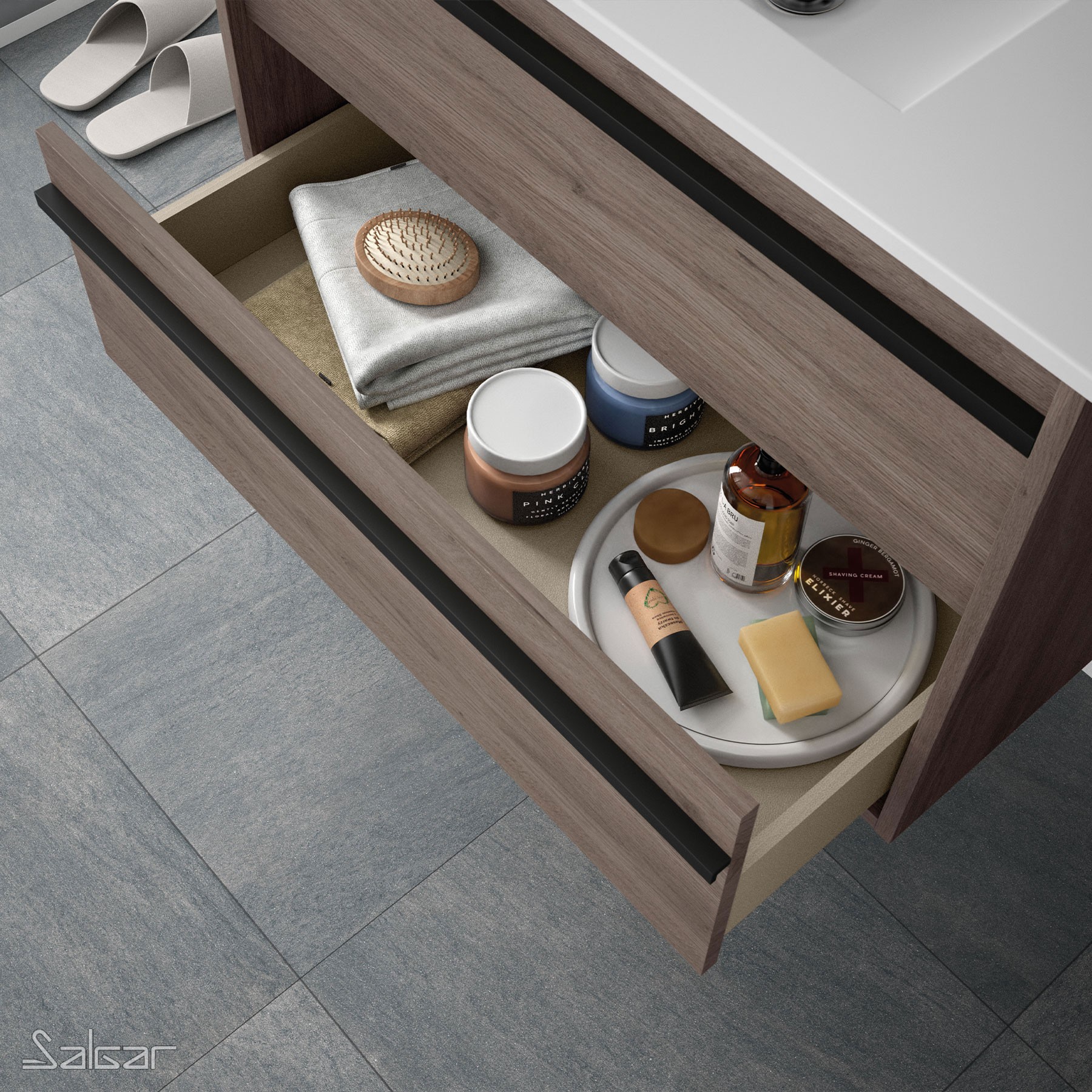 84940 SALGAR Комплект мебели для ванной ATTILA 600 ETERNITY OAK + Раковина + Зеркало + Свет Робл Вечность - Вид №2