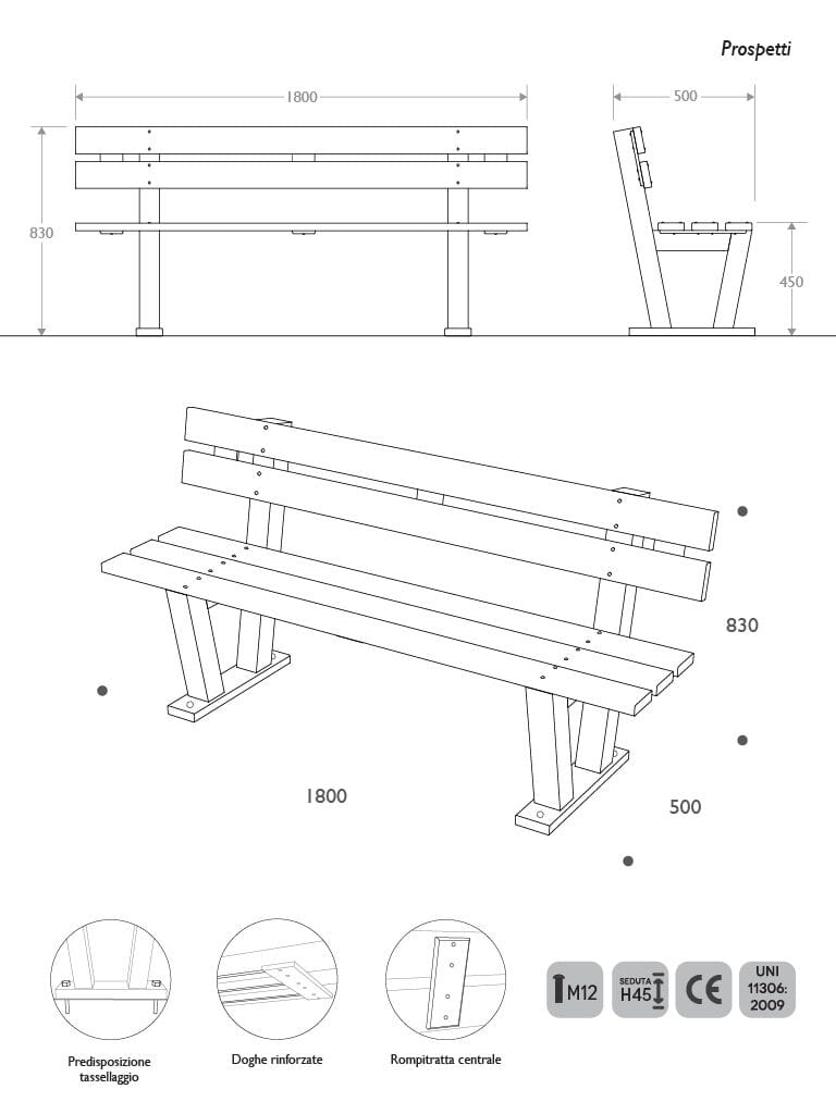 Скамейка Strongplast со спинкой EUROCOMITALIA современная мебель ARCH-00097619 - Вид №1