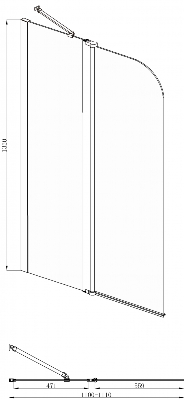 BG110.5111A Душевое ограждения на борт вынны Bravat Китай ALFA - Вид №2