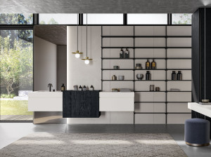 Подвесной туалетный столик с выдвижными ящиками, зеркалом и колоннами