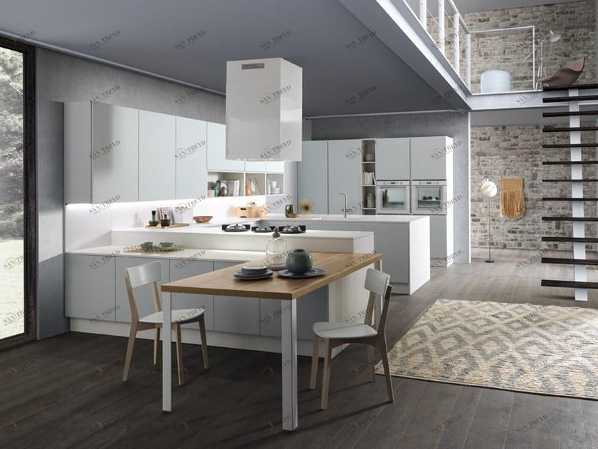 Febal Casa Лакированная встроенная кухня с полуостровом sun-id-1384949