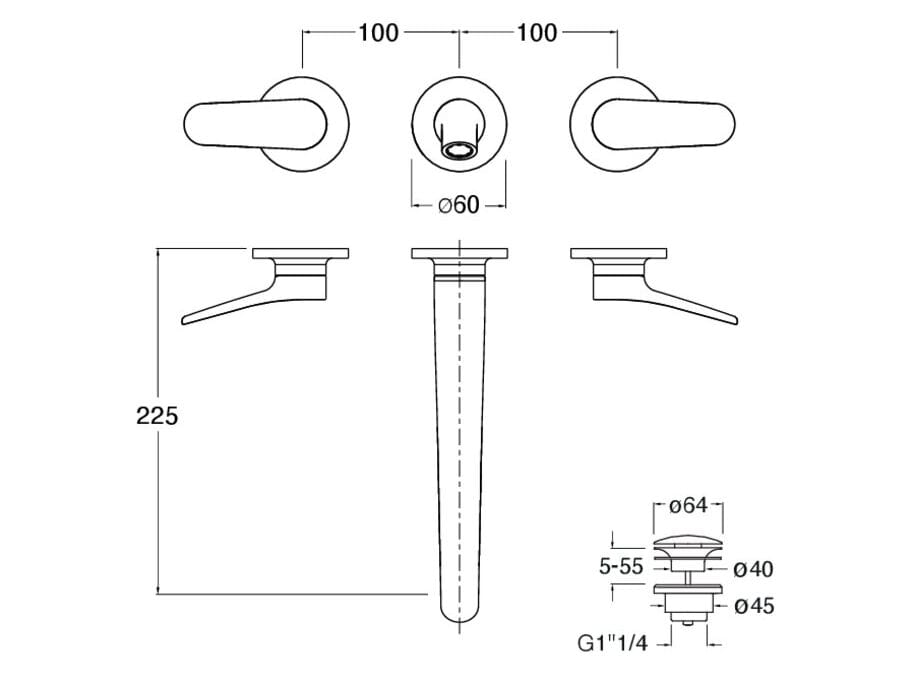 Настенный смеситель для раковины с отдельными розетками без слива CRISTINA Rubinetterie бочка ARCH-00013871 - Вид №1