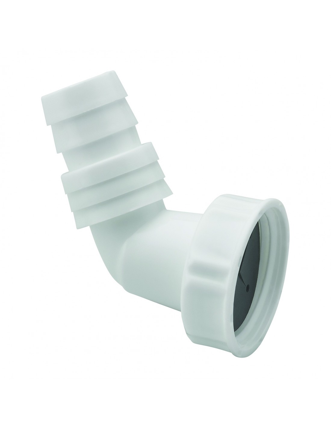 049800 001 00  Розетка для стиральной машины, с коленом, гайкой и уплотнением клапана, для двухкомпонентной соединительной трубы Valentin Белый 