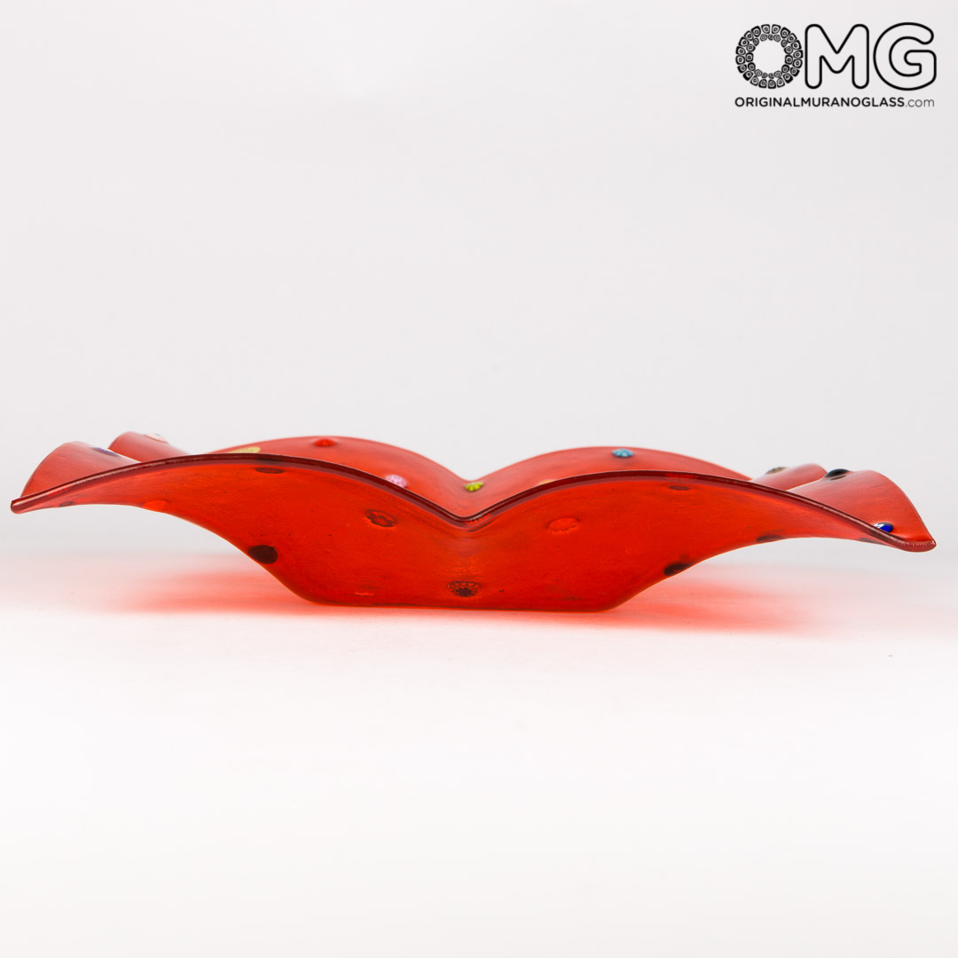 2747 ORIGINALMURANOGLASS Квадратное блюдце для мелочей Флай - красное - Original Murano Glass OMG 22 см  - Вид №1