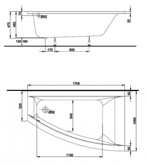 Асимметричная ванна 170х105 KOLO Clarissa XWA0870000 правая  - Вид №1