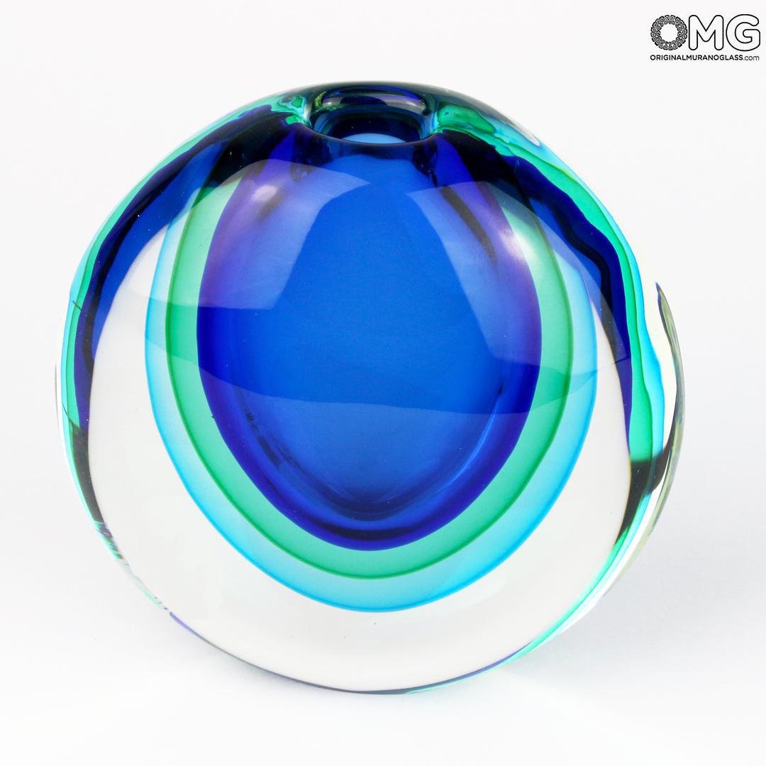 3288 ORIGINALMURANOGLASS Ваза Egg - лазурная - соммерсо - Original Murano Glass OMG 19 см  - Вид №1