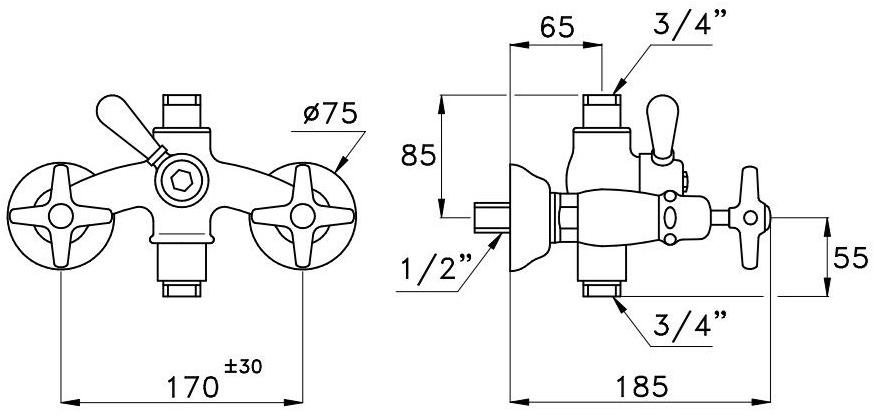 RUBINETTERIE STELLA Настенный смеситель для душа на 2 отверстия Italica It02500 - Вид №1
