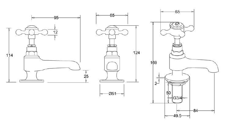 Смеситель для ванны с 2 отверстиями и отдельными розетками Burlington STAFFORD ARCH-00038041 - Вид №2
