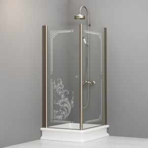 9144N3 Душевая кабина DX с распашной дверью и фиксированной боковой частью для душевого поддона 80x96 SX открывание со стороны 96, цвет Бронзовый Kerasan RETRO Италия