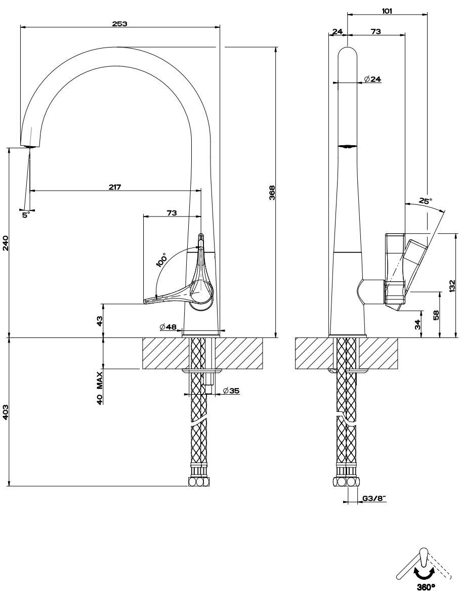 Смеситель для кухни с одной ручкой из латуни Gessi Proton ARCH-00041690 - Вид №2