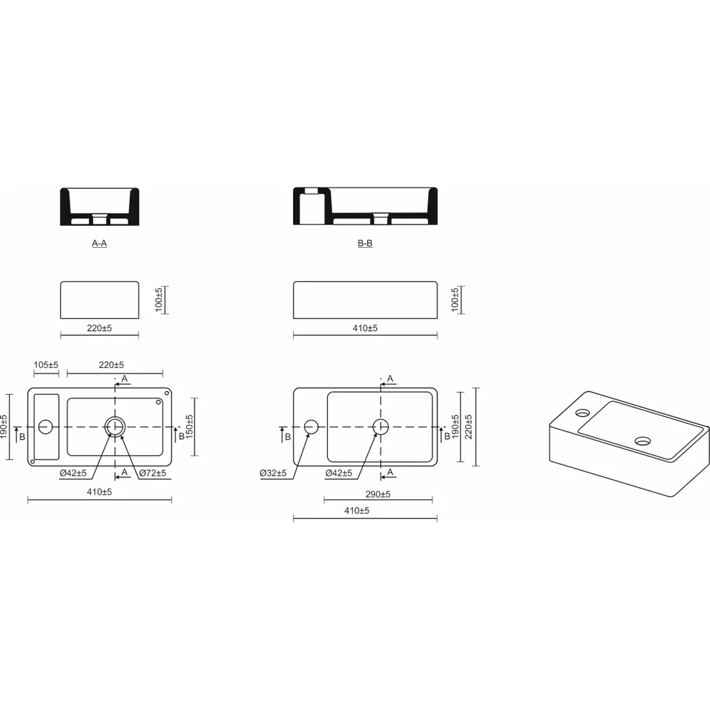 Мини-раковина Slim Mini W41 накладная на столешницу 41x22 см Santreyd STLM-2124668 - Вид №3