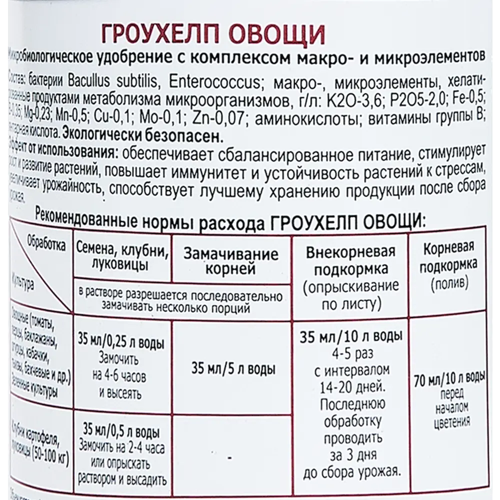 Экодачник Гроухелп — биокомплекс для овощных культур 250 мл 86481306 STLM-0069123 - Вид №2