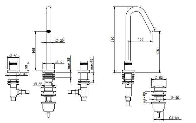 Смеситель для раковины с 3 отверстиями Rubinetterie Treemme X-Change ARCH-00115333 - Вид №2