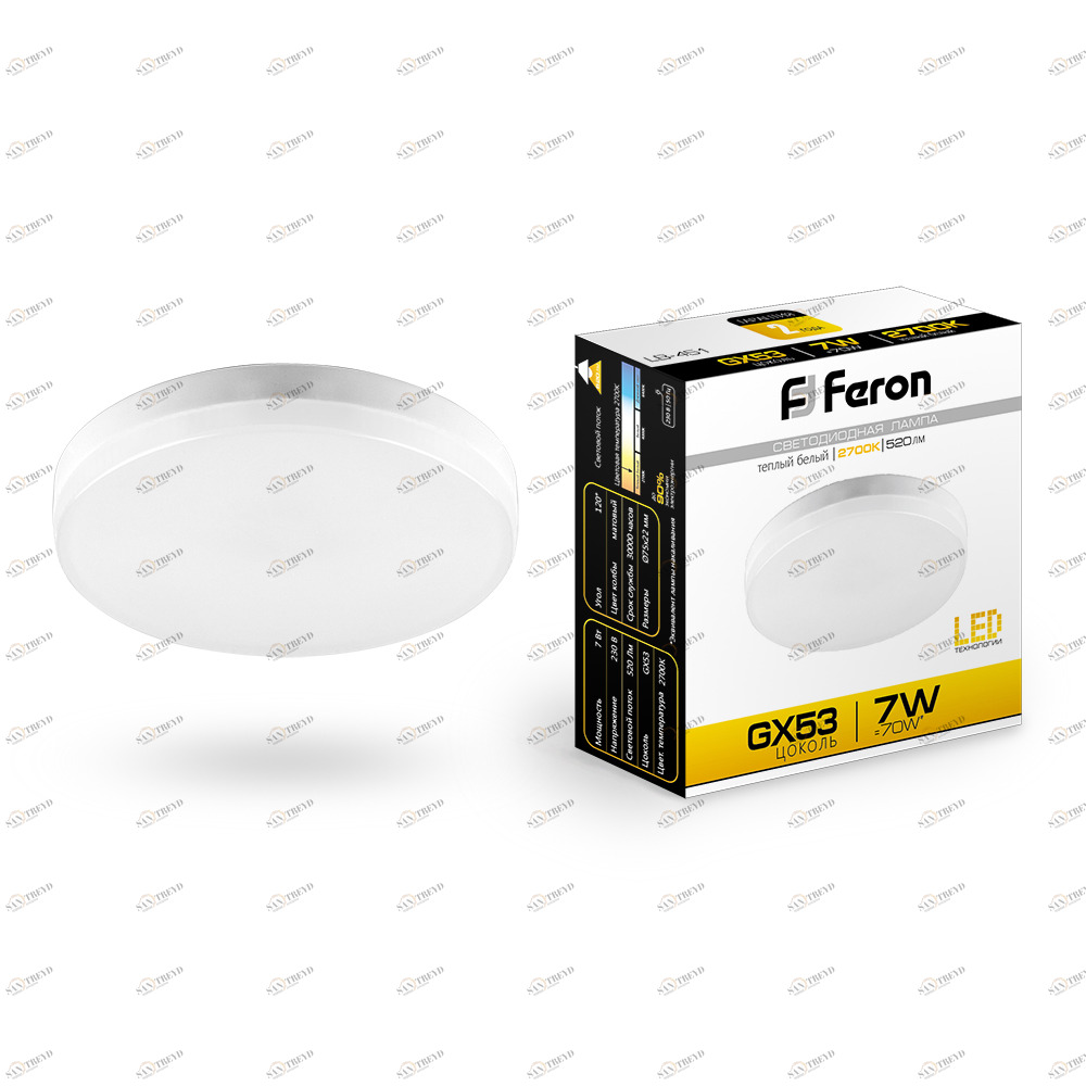 Лампа светодиодная Feron GX53 7W 2700K LB-451 25831 FERON  00-3956599 Матовый 
