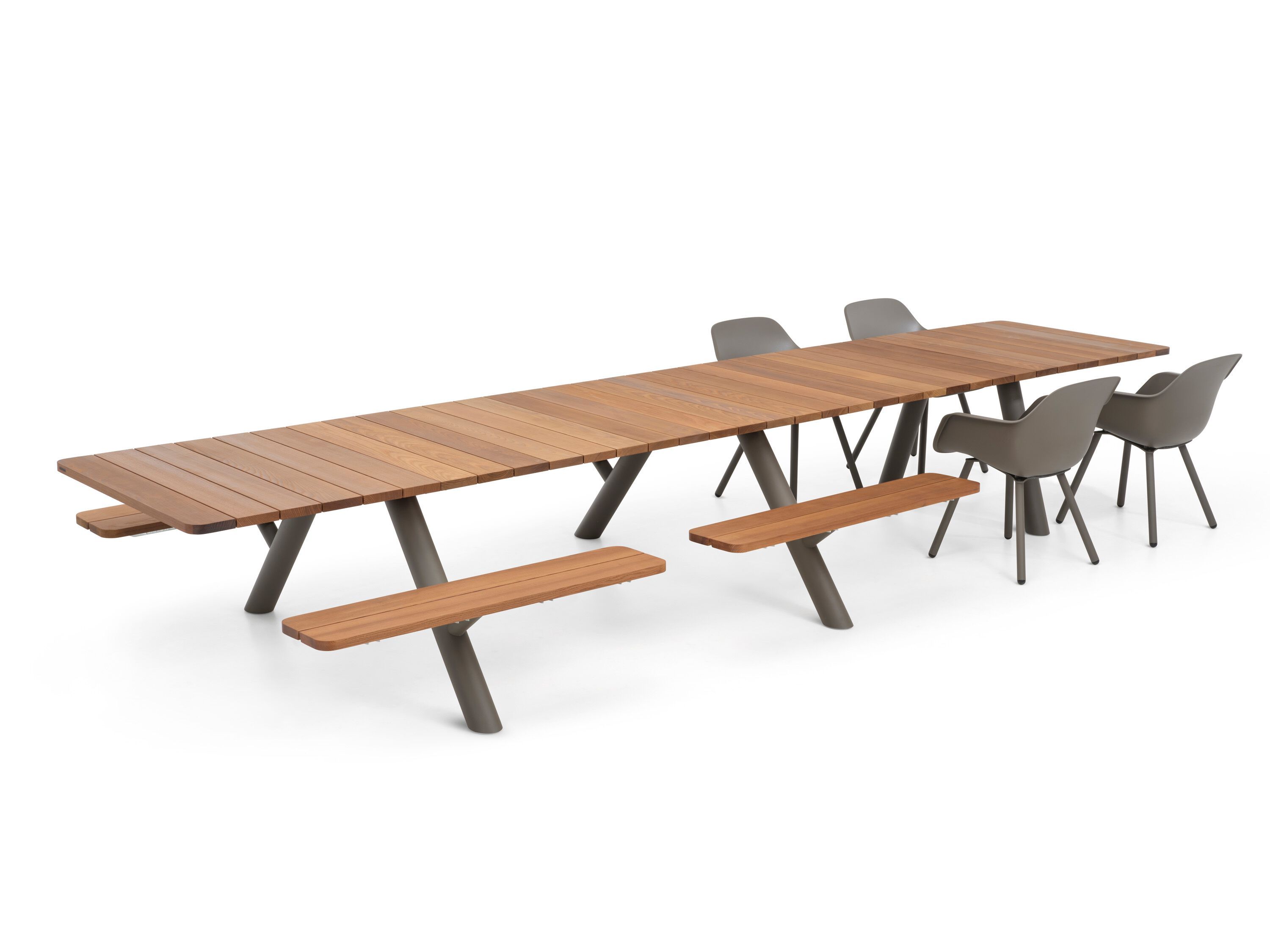 Прямоугольный стол для пикника из стали и дерева со встроенными скамейками Extremis Panigiri ARCH-00017869