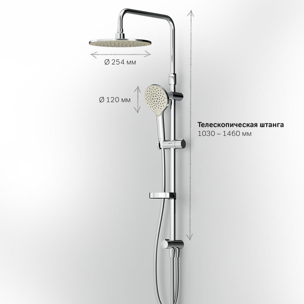 F0780064 душевая система верхний душ 250 мм ручной душ 120 мм 3 функции хром шт. AM.PM Like - Вид №11