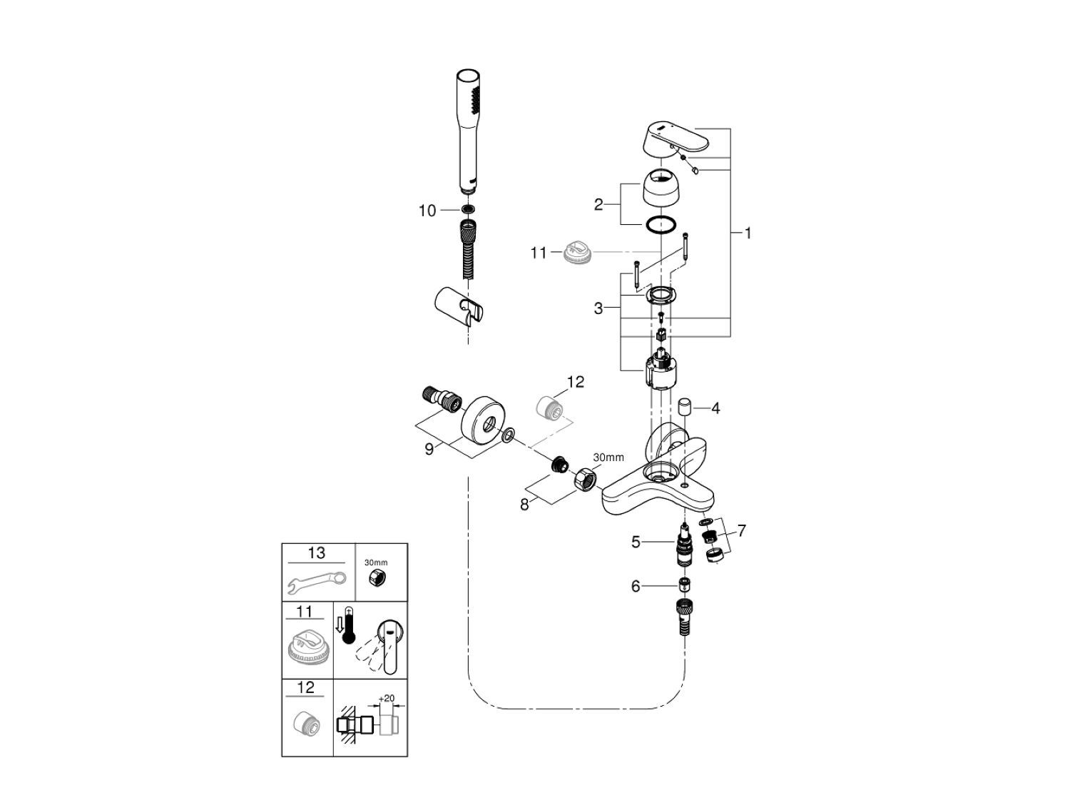 Однорычажный смеситель для ванны/душа с переключателем Grohe Eurosmart Cosmopolitan ARCH-00104540 - Вид №2