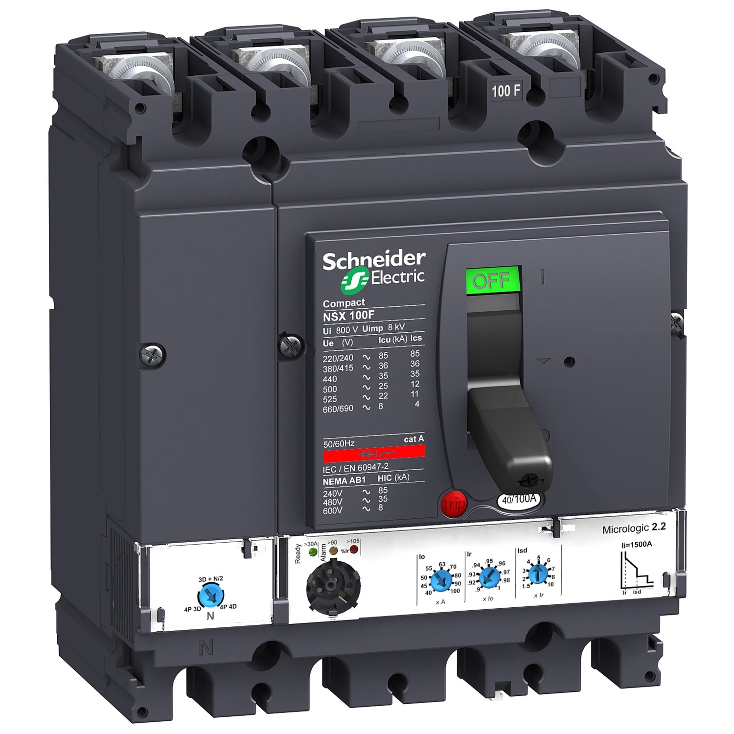 LV429782 Силовой автомат NSX 100, Micrologic 2.2, 36кА, 4P, 40А Schneider Electric Compact 