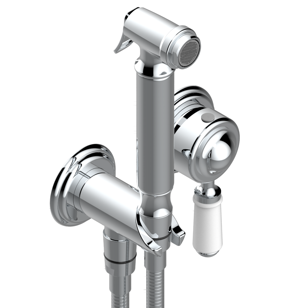 G08-5840/MBG Комплект для душа, включающий смеситель, армированный шланг 1 м 25 см, ручной душ с курковым распылителем, выход из стены и предохранительный запорный клапан Thg-paris Pompadour Хром G08 5840/MBG A02 CAT.A