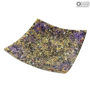 3458 ORIGINALMURANOGLASS Квадратное блюдце с сине-золотистой мозаикой Redentore - муранское стекло OMG 10 см