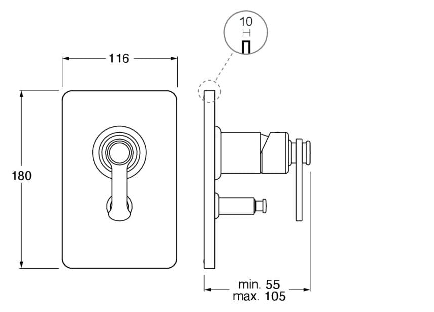 Встраиваемый однорычажный смеситель для душа / ванны с переключателем CRISTINA Rubinetterie Маяк ARCH-00145004 - Вид №2