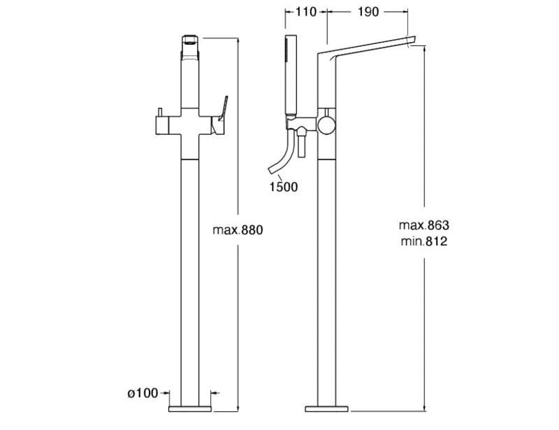 Напольная ванна с ручным душем CRISTINA Rubinetterie Elevation ARCH-00045215 - Вид №2