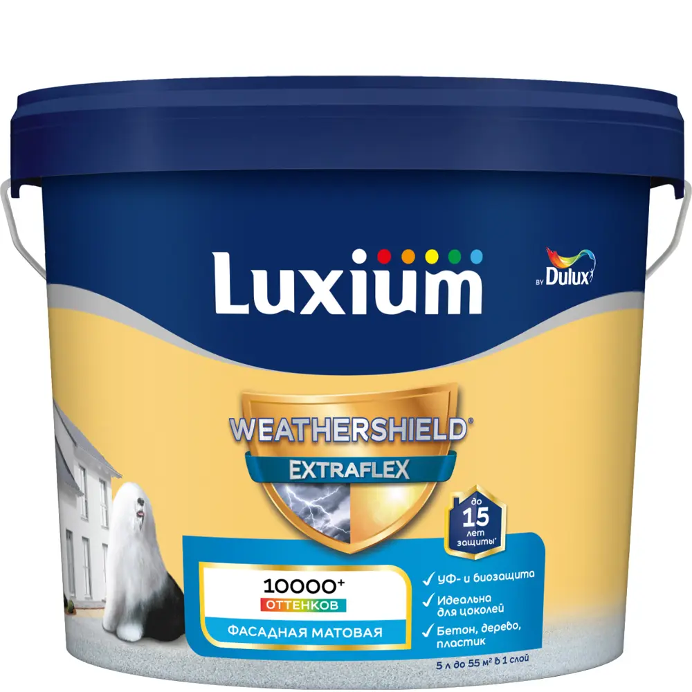 Фасадная краска Luxium Weathershield Extraflex матовая цвет белый база BW 5 л STLM-2127662