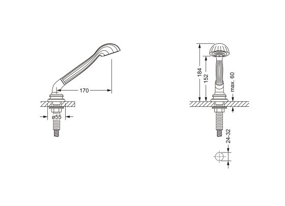 Душевой гарнитур ½", для монтажа на борт ванны JOERGER Aphrodite 607.40.660.000 - Вид №1