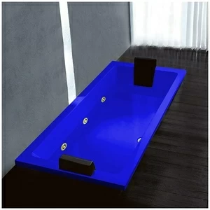 Ванна Gruppo treesse Quadra 180 V078B-DX-SIZ синяя с золотой фурнитурой и гидромассажем  и дезинфекцией прямоугольная встроенная правая