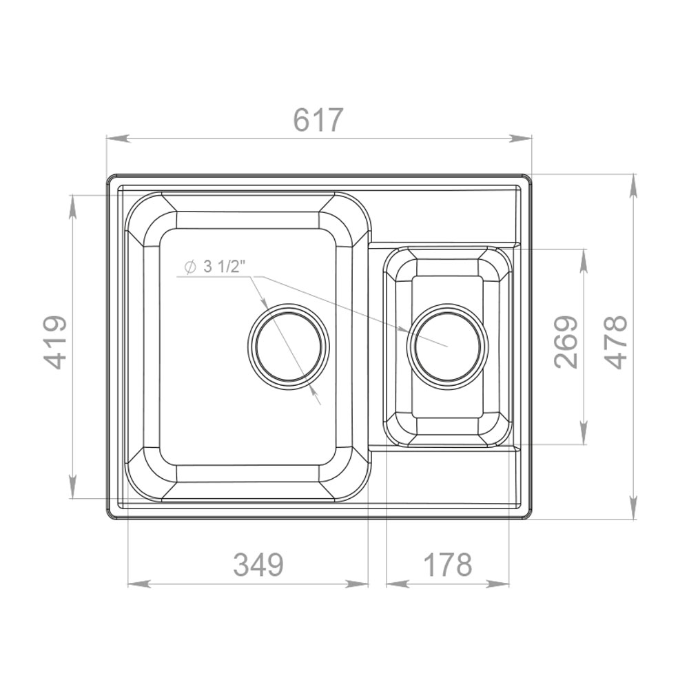 RQ233 бежевый Мойка кухонная прямоугольная Raiber  - Вид №1