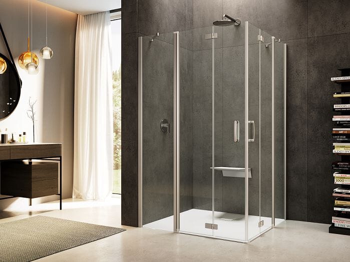 Стеклянная угловая душевая кабина с распашной дверью Provex Industrie ARCH-00092204 - Вид №1