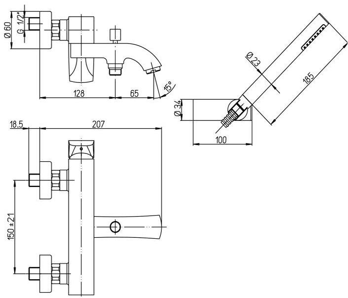 Paini F1 F1CR105KM смеситель для ванны с аксессуаром - Вид №3