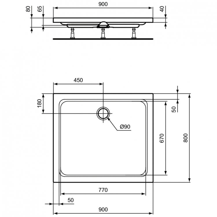 K277301 Душевой поддон 90X80X7 см Ideal Standard HOTLINE - Вид №1