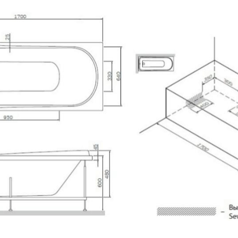 W80A-170-070W-P панель фронтальная для ванны A0 170х70 см шт AM.PM Like - Вид №1
