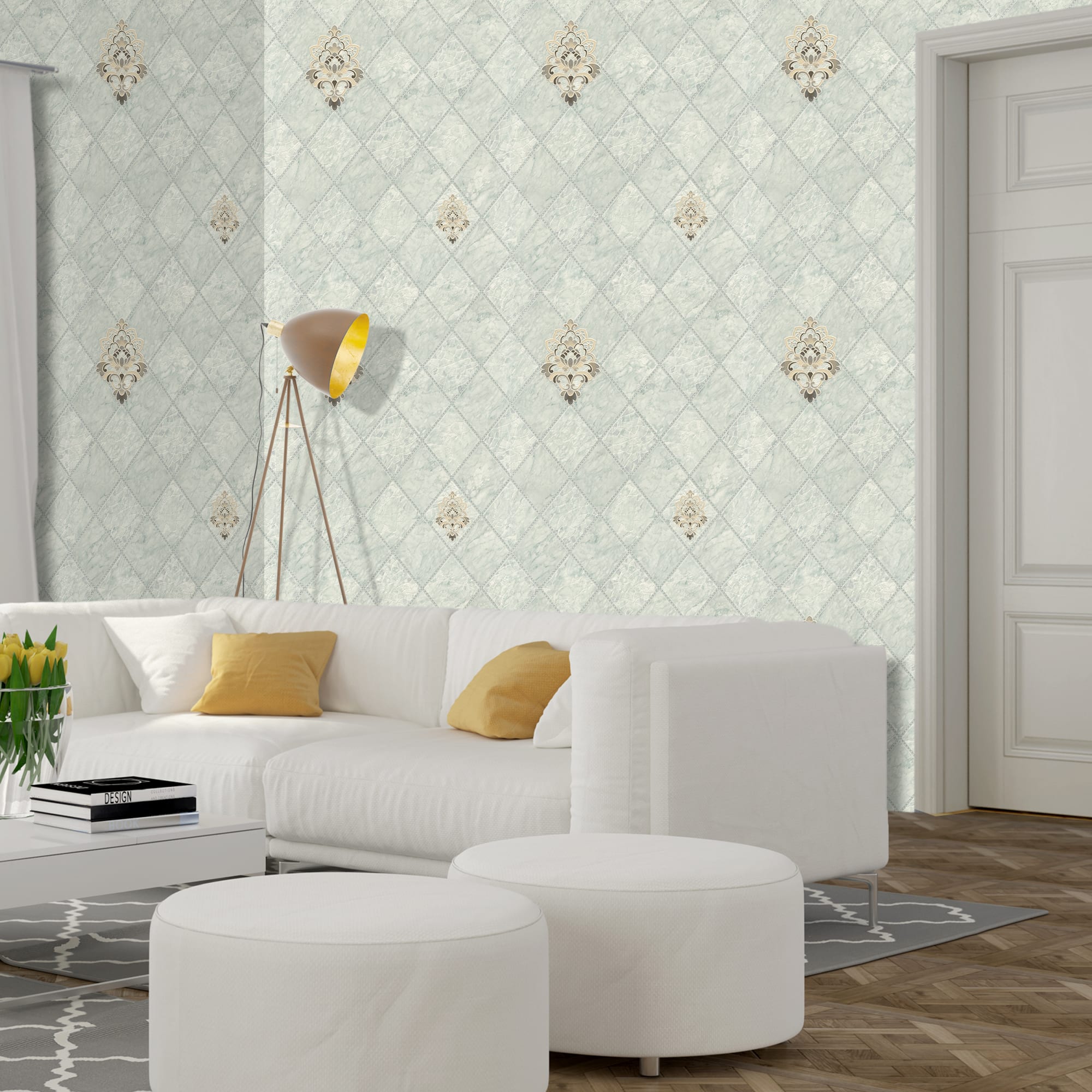 82399693 Обои виниловые зелёные 0.53 м 0217-3 Плитка Santreyd  - Вид №3