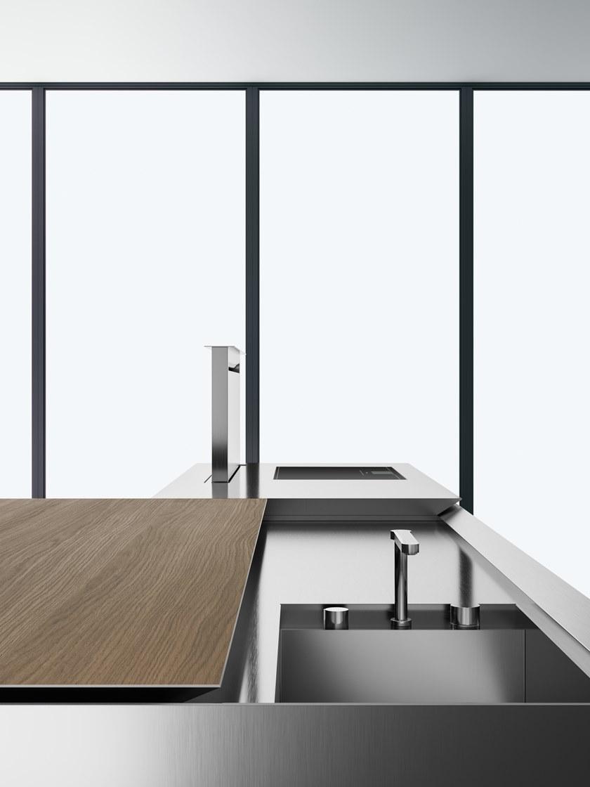 Boffi Кухня из нержавеющей стали и дерева с островом sun-id-1425941 - Вид №6