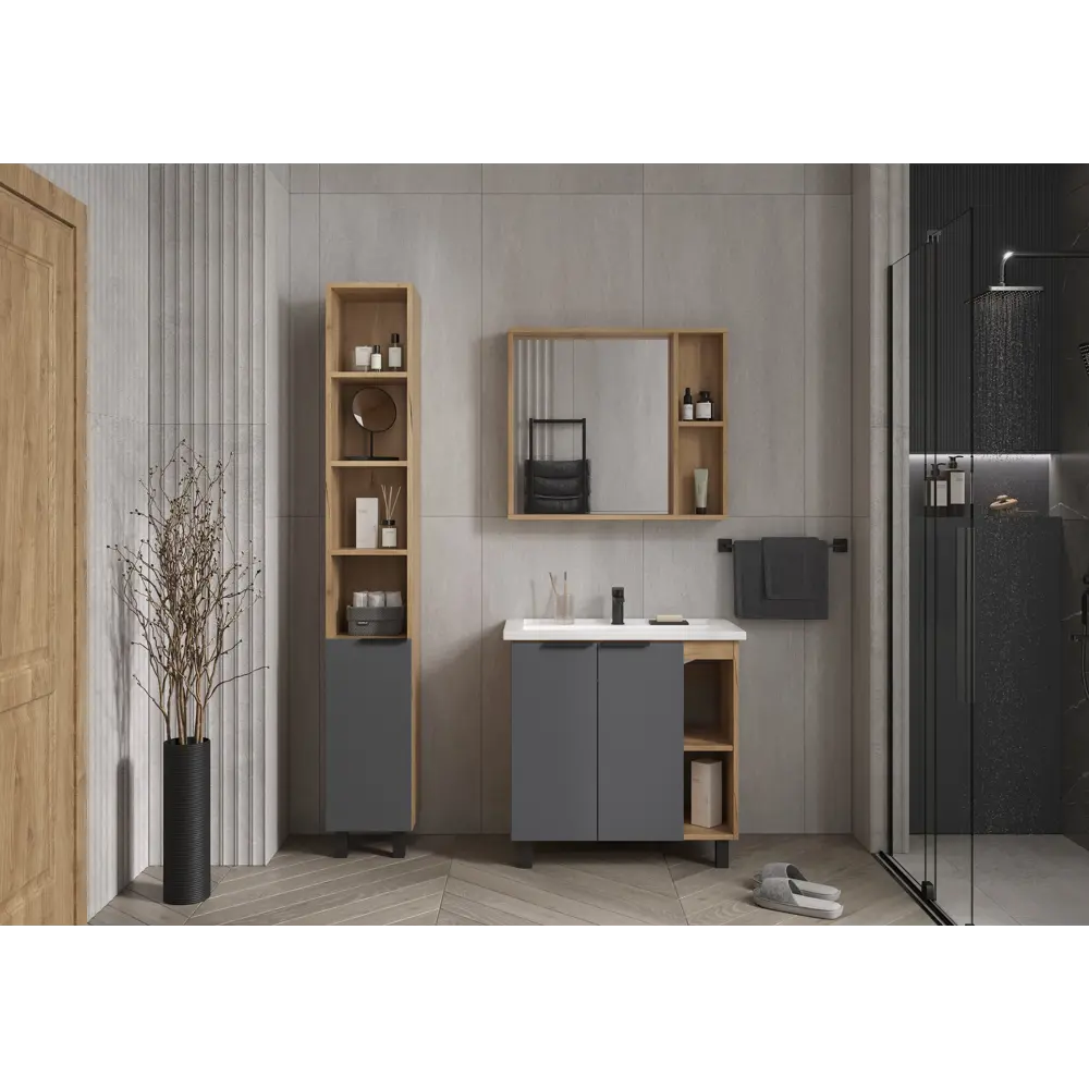 Зеркало для ванной Сохо KONSENSA с полками 80x69.6 см цвет светлый дуб STLM-2199660 - Вид №9