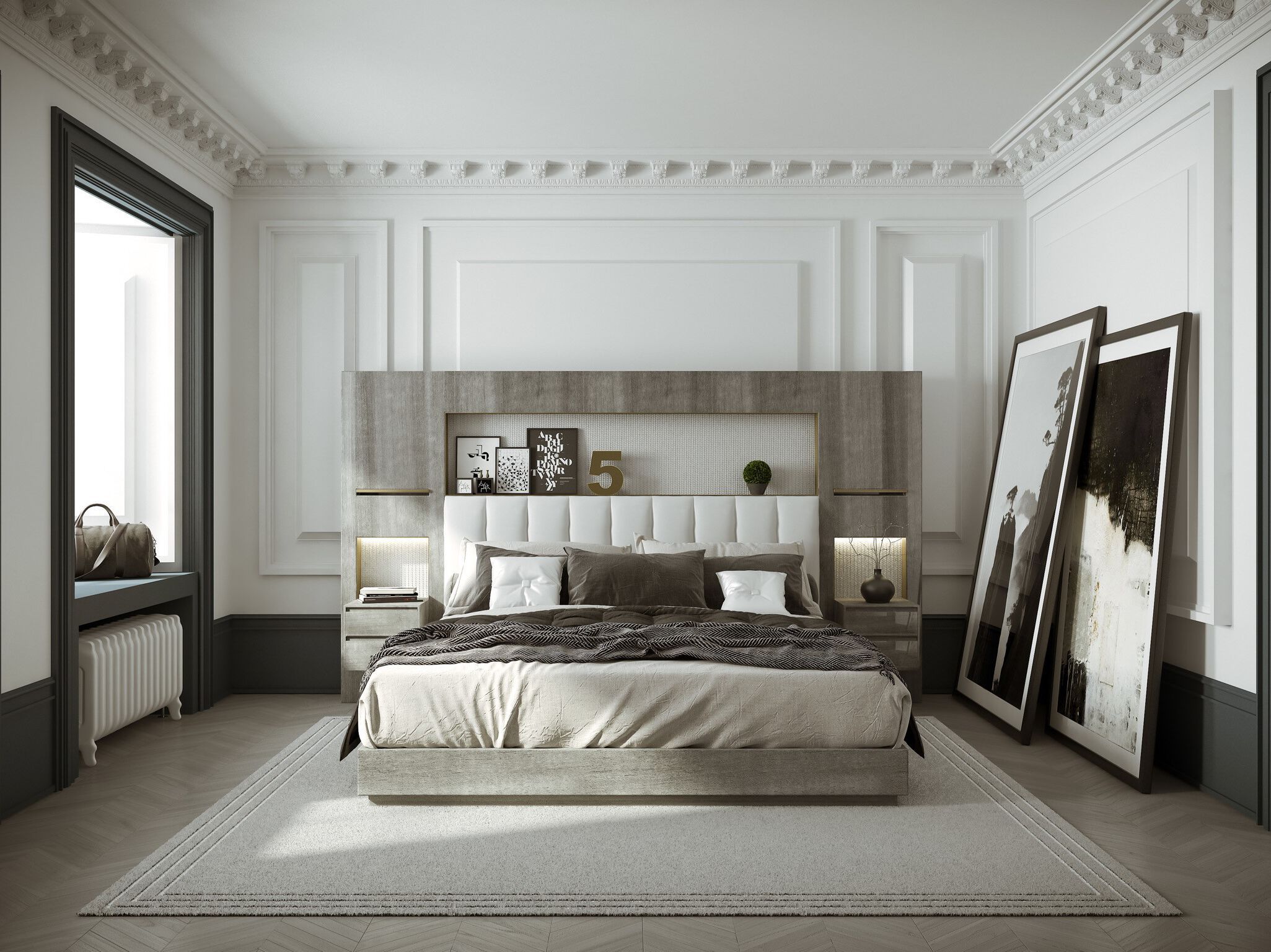 Деревянная кровать со встроенным освещением с высоким изголовьем HUGUES CHEVALIER MALAQUAIS ARCH-00146371